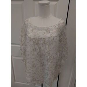 Carla Conti Womens Floral Print Sheer Overlay Tunic Top White Pink Green -L